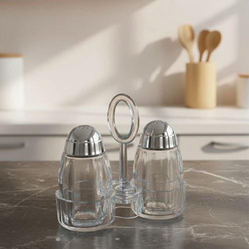 Elegant Acrylic Salt & Pepper Shaker Set with Stand