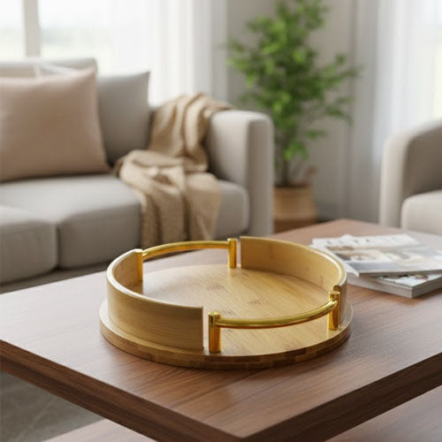 3-Piece Nesting Bamboo Serving Tray Set with Elegant Gold Handles