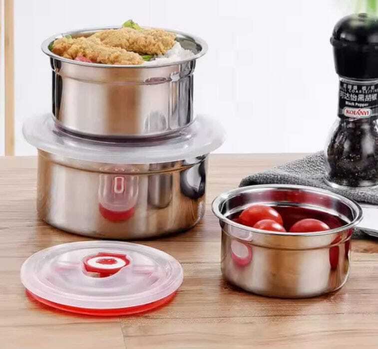 3-Piece Stainless Steel Airtight Food Storage Bowl Set with Locking Lids