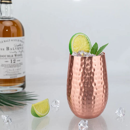 Authentic Hand-Hammered Moscow Mule Copper Tumbler | 400ml Stemless Cocktail Glass 1 Piece