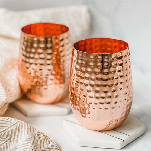 Authentic Hand-Hammered Moscow Mule Copper Tumbler | 400ml Stemless Cocktail Glass 1 Piece