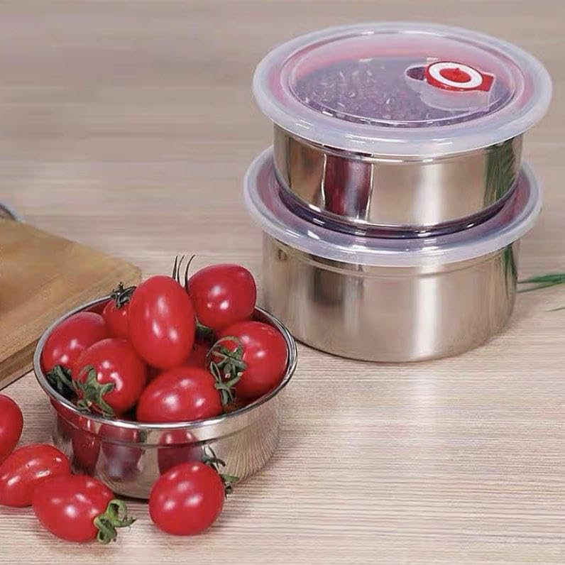 3-Piece Stainless Steel Airtight Food Storage Bowl Set with Locking Lids