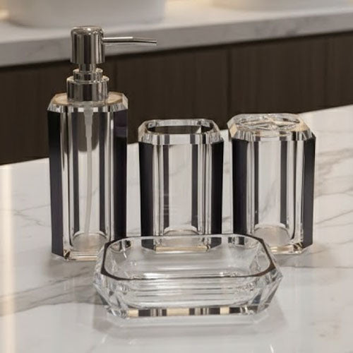Luxury 4-Piece Acrylic Bathroom Accessory Set | Modern Countertop Vanity Decor