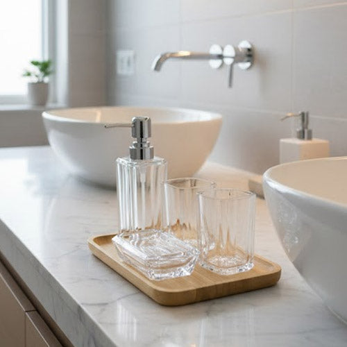 Luxury 4-Piece Acrylic Bathroom Accessory Set | Modern Countertop Vanity Decor