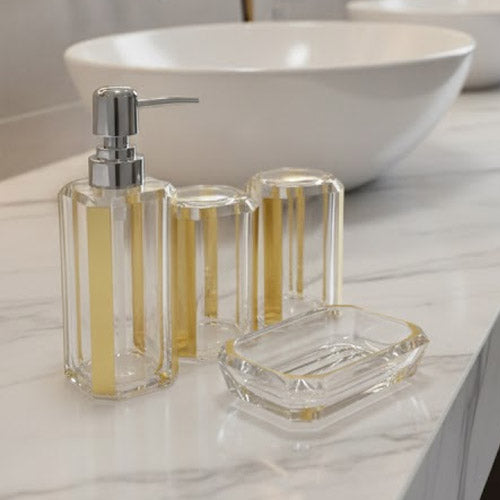 Luxury 4-Piece Acrylic Bathroom Accessory Set | Modern Countertop Vanity Decor
