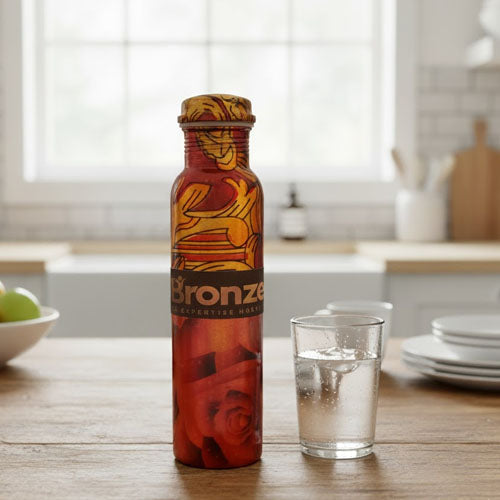 Decorative Rainbow Pattern Pure Copper Water Bottle (800ml) | Ayurvedic Drinking Vessel