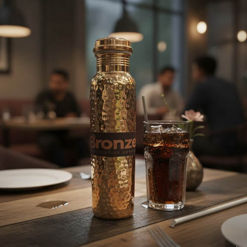 Artisanal Full-Hammered Pure Copper Water Bottle (800ml) | Gold/Bronze Finish