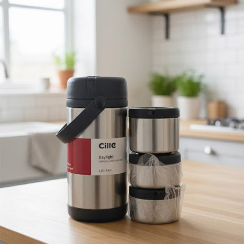 Cilie Daylight 1.8L Stainless Steel Lunch Jar Set with Stackable Food Containers