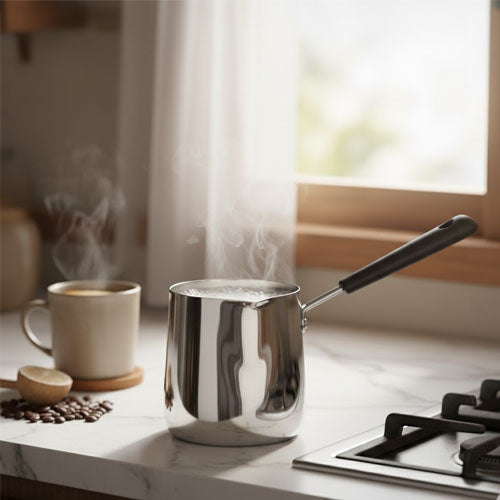 Polished Stainless Steel Saucepan / Milk Pot with Ergonomic Handle