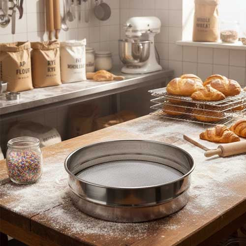 Professional Flour Sifter Set | Stainless Steel Baking Strainer with 3 Interchangeable Mesh Screens | Fine Mesh Powder Sieve