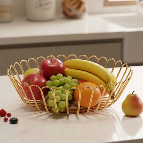 Elegant Golden Scalloped Fruit Basket