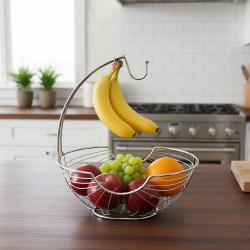 Chrome Fruit Bowl with Integrated Banana Hanger
