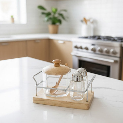Modern Hexagonal Salt, Pepper, and Sugar/Condiment Caddy