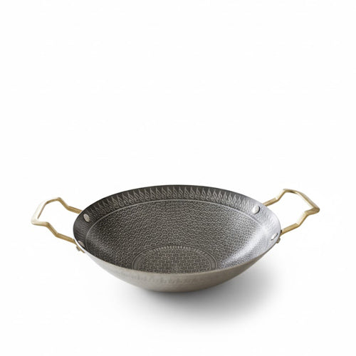 Artisan Deep Karahi with Honeycomb Etching and Gold-Tone Handles