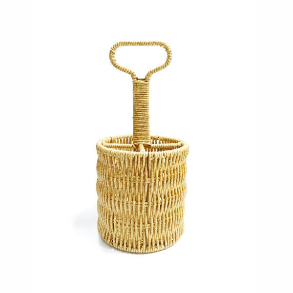 Rustic Woven Rattan/Wicker Cutlery Caddy with Carrying Handle
