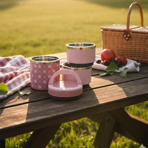 Stylish 2 or 3-Tier Insulated Lunch Box Set with Stainless Steel Interior