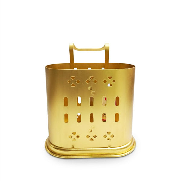 Decorative Metal Cutlery Holder with Heart & Slit Pattern (Gold or Silver)