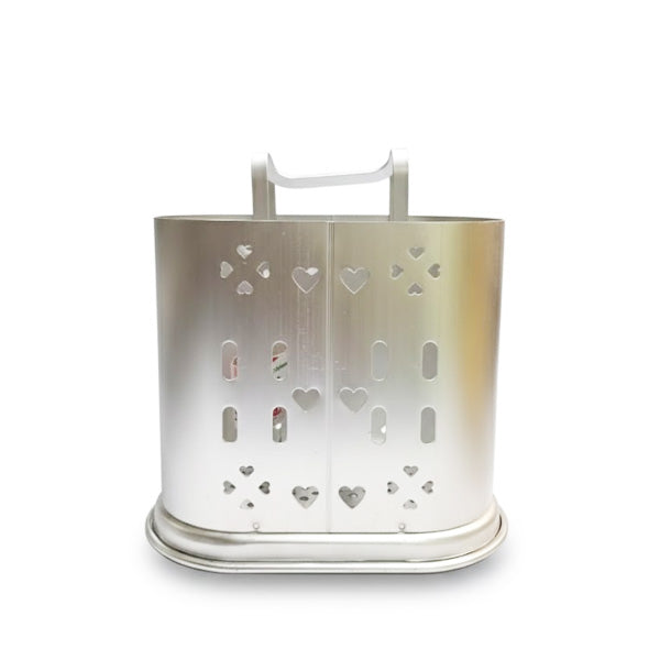 Decorative Metal Cutlery Holder with Heart & Slit Pattern (Gold or Silver)