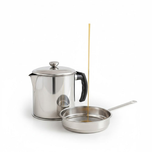 Stainless Steel Oil Filter Jug & Grease Keeper | Large Capacity Cooking Oil Storage Container with Fine Mesh Strainer