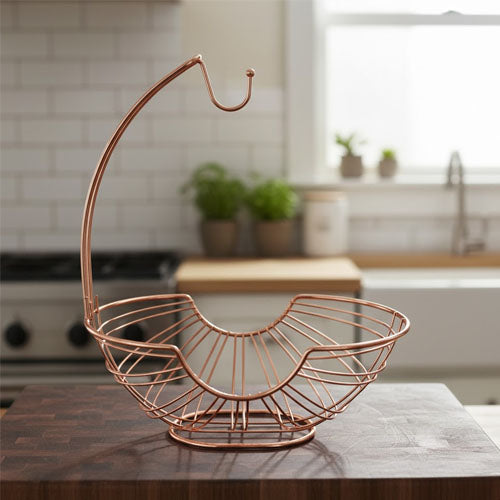 Chrome Fruit Bowl with Integrated Banana Hanger