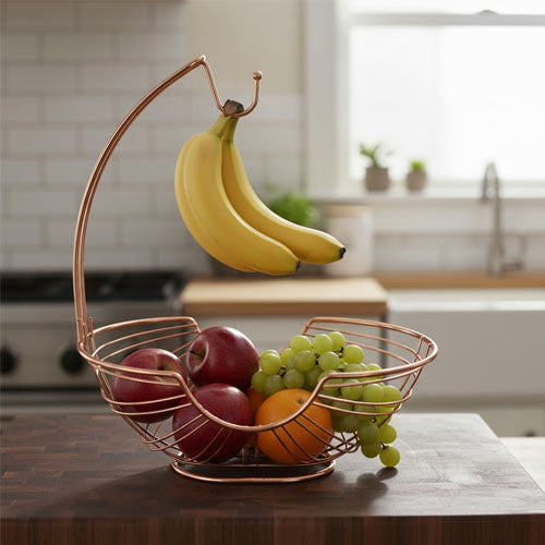 Chrome Fruit Bowl with Integrated Banana Hanger