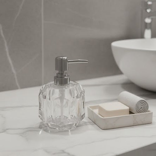 Luxury Faceted Acrylic Soap Dispenser | Refillable Diamond-Cut Liquid Hand Soap Bottle