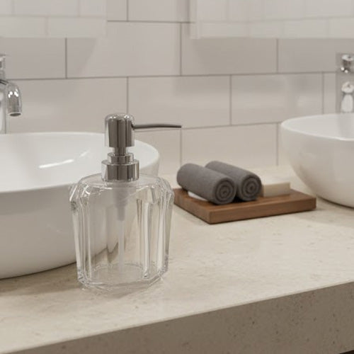 Luxury Faceted Acrylic Soap Dispenser | Refillable Diamond-Cut Liquid Hand Soap Bottle
