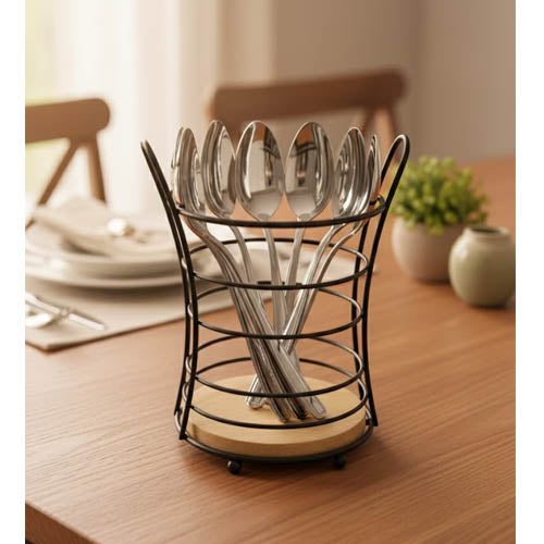 Stainless Steel Upright Utensil Crock & Spoon Stand | Countertop Kitchen Tool Organizer | Metal Cutlery Drainer Holder