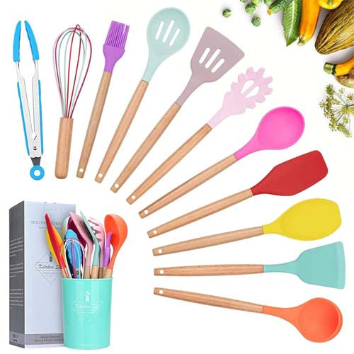 5-Piece Silicone Cooking Spoon Set | Non-Scratch, Heat-Resistant Kitchen Utensils | Spatula, Slotted Spoon & Serving Tools