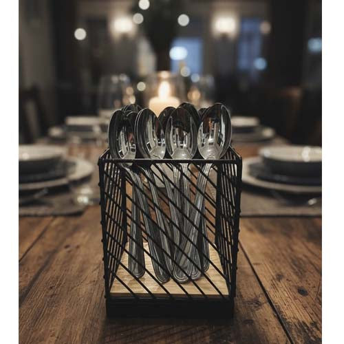 Multi-Compartment Stainless Steel Utensil Holder | Divided Countertop Spoon Stand & Tool Organizer | Sectioned Cutlery Crock