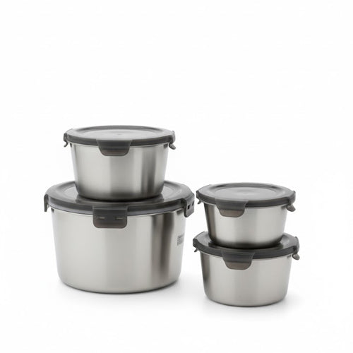 4-Piece Premium Stainless Steel Food Storage Container Set with Airtight Locking Lids – Metal Meal Prep & Leakproof Lunch Boxes