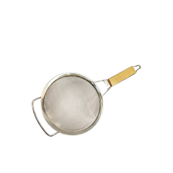 Professional Stainless Steel Fine Mesh Strainer | Wood Handle Kitchen Sieve for Flour, Pasta & Frying | Hands-Free Resting Colander