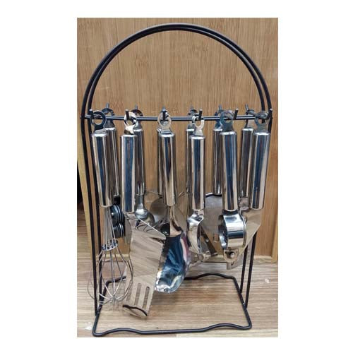 12-Piece Stainless Steel Kitchen Utensil Set with Organizer Rack – Complete Metal Cooking Tool & Gadget Collection