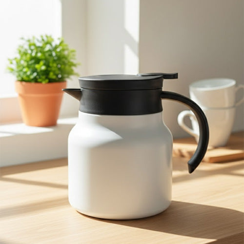 Modern Insulated Vacuum Thermos Flask | Large Capacity White Hot & Cold Beverage Dispenser