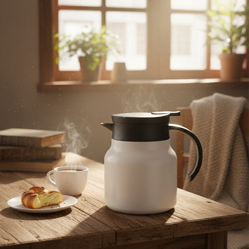 Modern Insulated Vacuum Thermos Flask | Large Capacity White Hot & Cold Beverage Dispenser